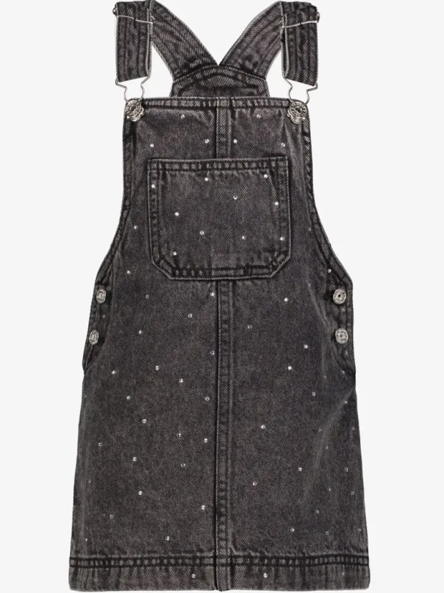 TwoDay meisjes denim tuinjurk met strass steentjes grijs