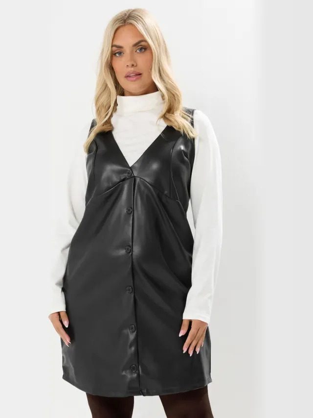 Yours Zwarte Imitatieleren Schortjurk Black
