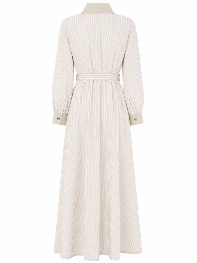 TOUCHÉ PRIVÉ Linnen jurk met riem en kraagdetail - Beige - Dames