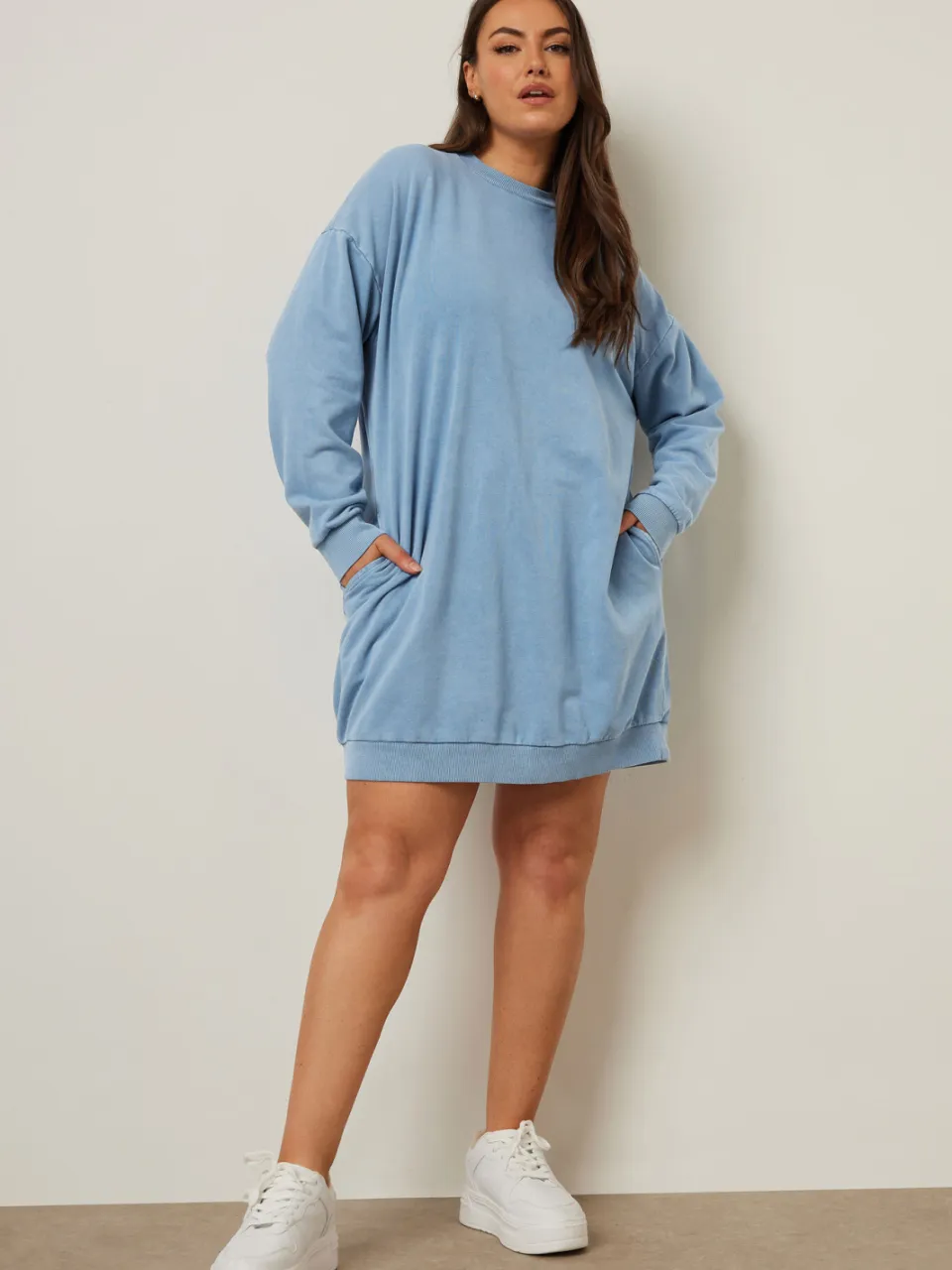 Yours Sweatshirtjurk Van Katoenmix Met Lange Mouwen In Lichtblauw-56 blauw, foto 2