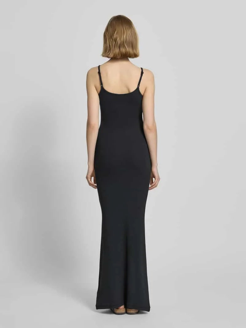 LeGer Slip dress met fijnrib en spaghettibandjes model 'Corin' Zwart