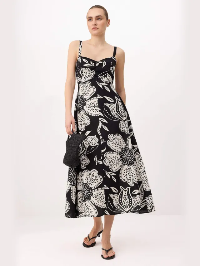 Trendyol TRENDYOLMİLLA Dames Zwart Bloemen Midi Mouwloos Casual A-lijn Jurken