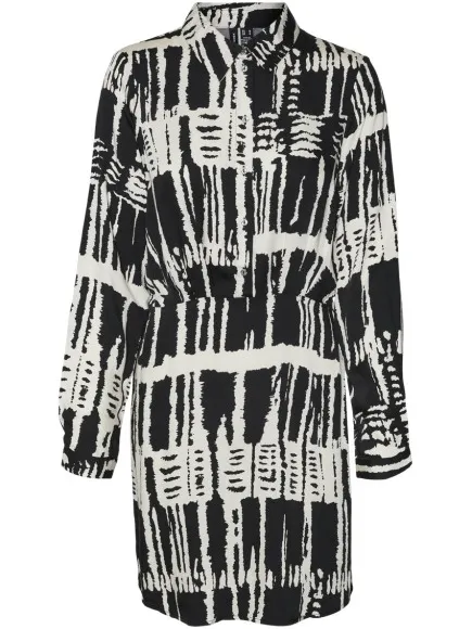 Vero Moda Vmcindy cleo ls short shirtdress dessin zwart, foto 2