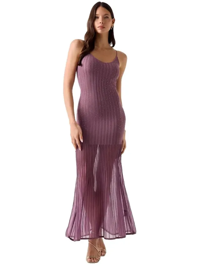 Guess Sheer Mouwloze Jurk Paars M Vrouw Twilight Lavender Multicolor