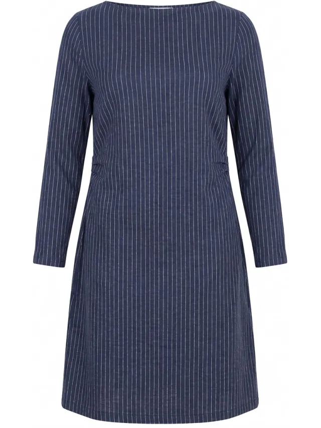 Ulla Popken Dames - Sweatjurk pinstripe boothals lange mouwen - Marine - Maat 46+