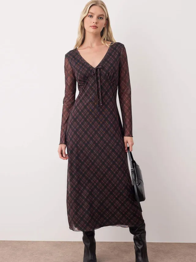 Trendyol TRENDYOLMİLLA Dames Meerkleurig Geruit Maxi Lang Casual Bodycon Jurken Veelkleurig