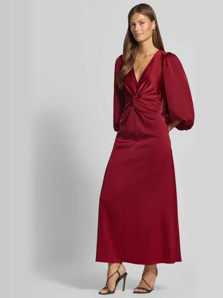 Yas Cocktailjurk met knoopdetail en v-hals model 'THEA' bordeaux, foto 3