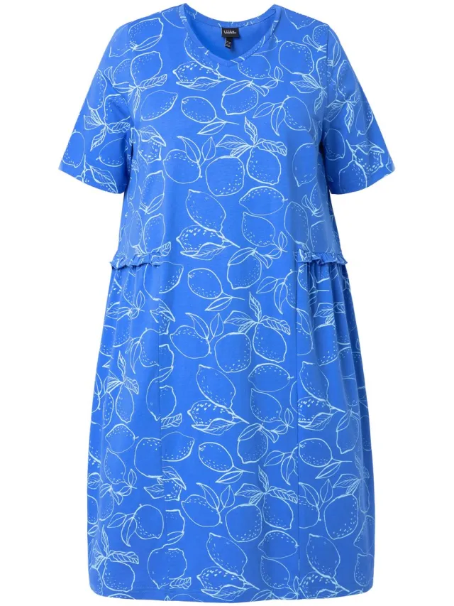 Ulla Popken Dames - Midi-jurken - Pauwenblauw - Maat 50+