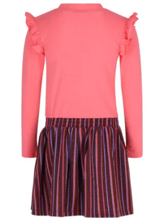 B.Nosy gestreepte midi jurk met ruches roze, foto 3