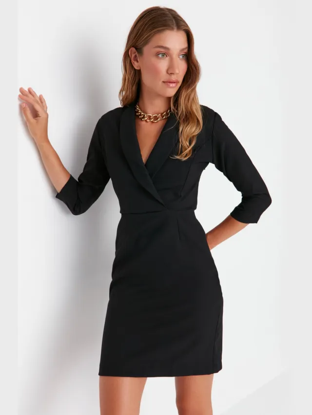 Trendyol TRENDYOLMİLLA Dames Zwart Effen Kort / Mini Lang Avond / Dagelijks Bodycon Jurken