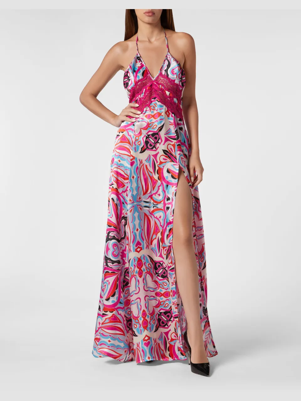Philipp Plein Lange Jurk Colorful Circus Fuchsia