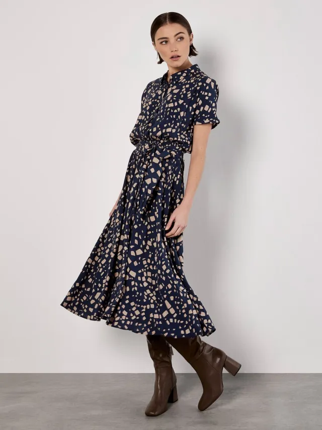Apricot Midi-jurk met verspreide ruitjes Marine