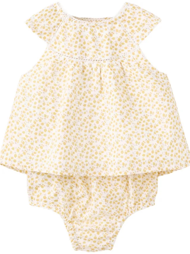 Mango Kids gebloemde korte jurk lichtgeel
