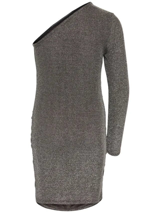 Only KIDS ONLY GIRL one shoulder midi glitterjurk met glitters - donkerbruin
