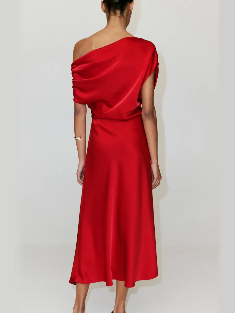 Mango one shoulder midi jurk - rood, foto 2