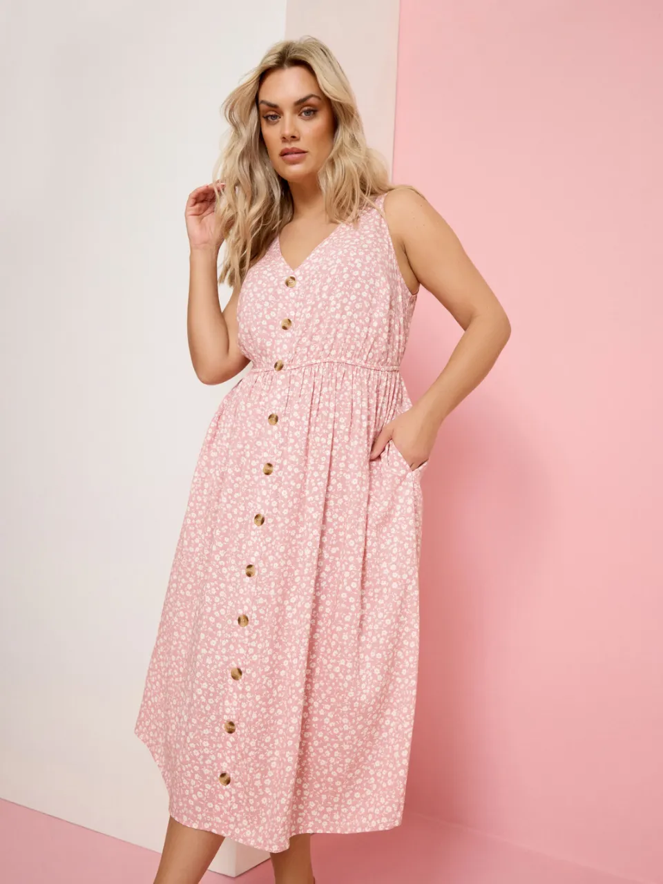 Yours Roze Jurk Met Bloemenprint Pink