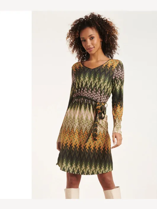 Smashed Lemon 24646 multicoloured zigzag jurk Groen