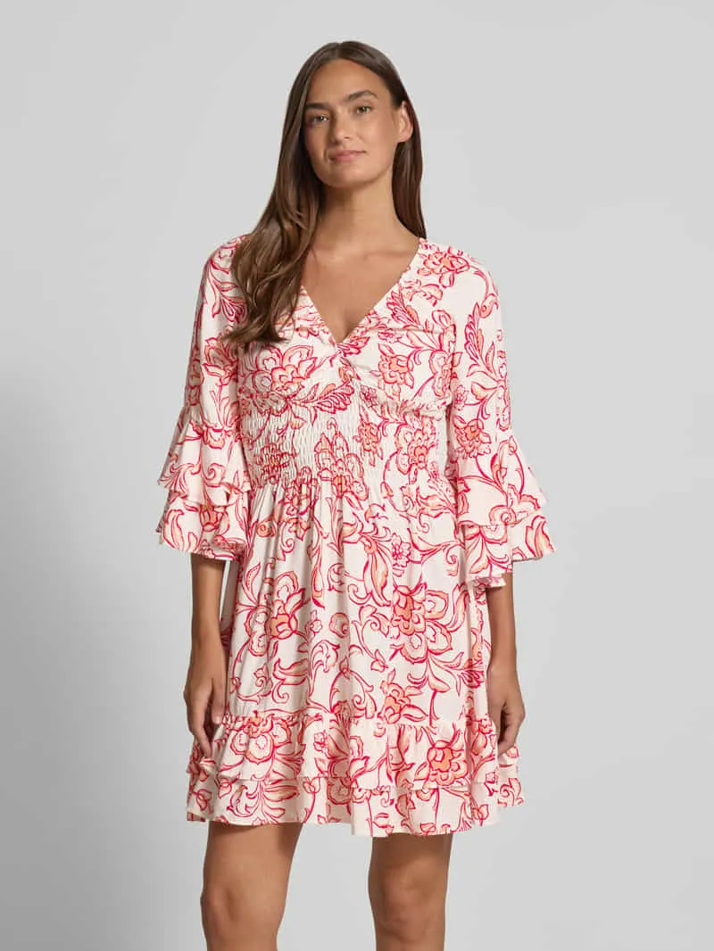 Apricot mini-jurk van viscose met V-hals Koraal