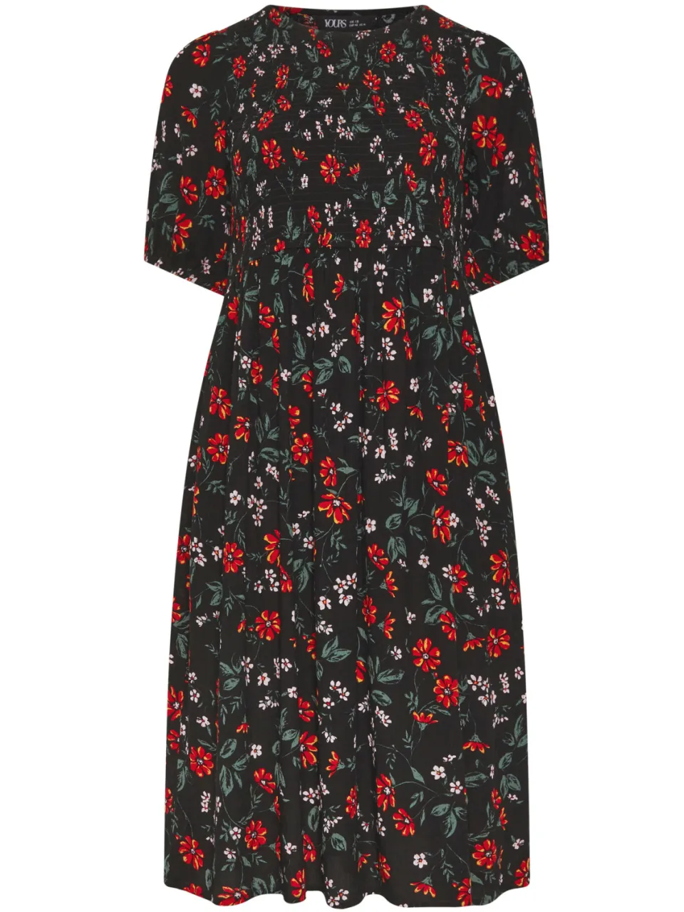 Yours Zwarte Jurk Met Bloemenprint, Pofmouwen En Plooien, foto 4