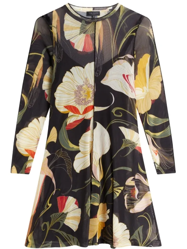 Ted Baker Zwarte Midi-jurk Met Lange Mouwen En Mesh, foto 2