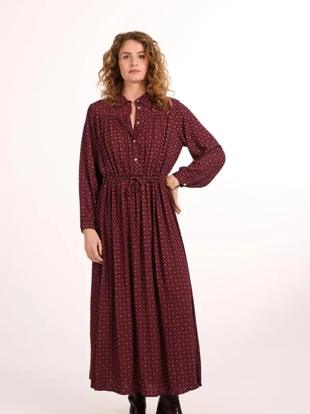 Didi Dames Dress Chosen Burgundy Dusk print Rood