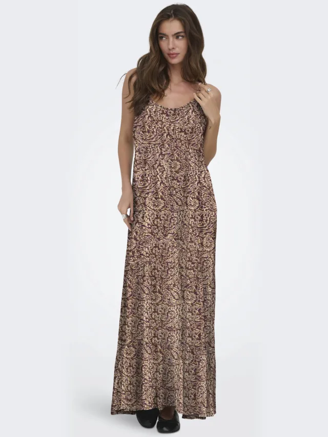 Only maxi jurk bruin beige / paars / bruin