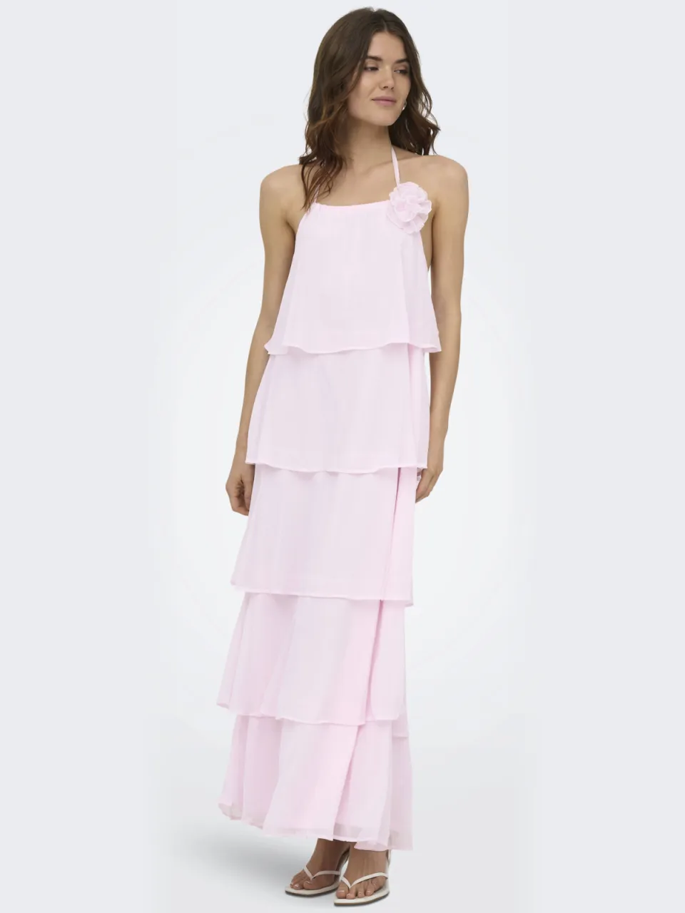Only maxi halterjurk met ruches - lichtroze