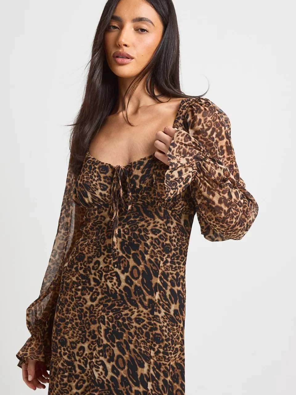 boohoo Dames Milkmaid Maxi-jurk Met Luipaardprint, foto 4