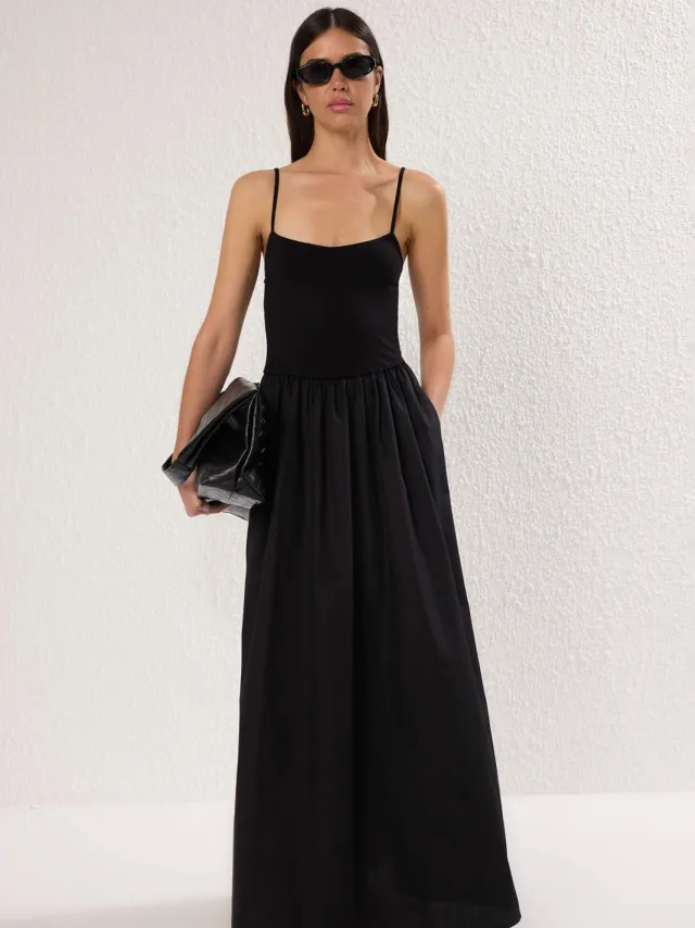 Trendyol TRENDYOLMİLLA Dames Zwart Effen Maxi Mouwloos Casual Skater Jurken
