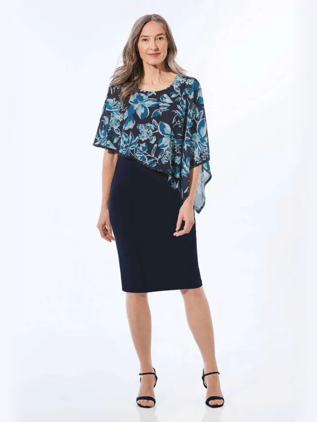 GOLDNER Chiffonjurk Elegante avondjurk met pailletten marine / blauw / gebloemd