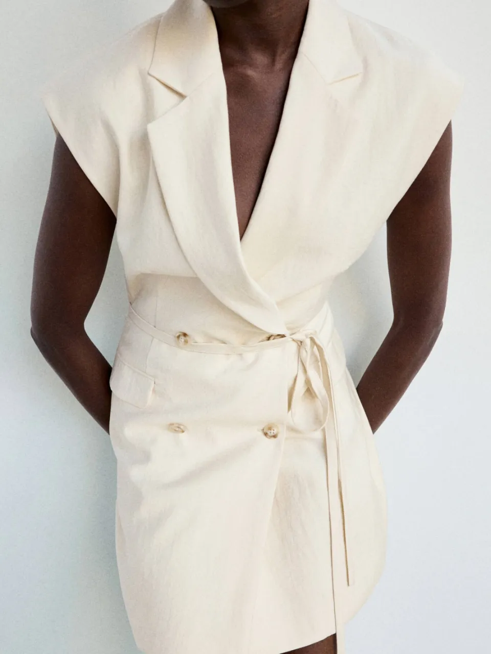 Mango korte zomerjurk met ceintuur - beige, foto 5