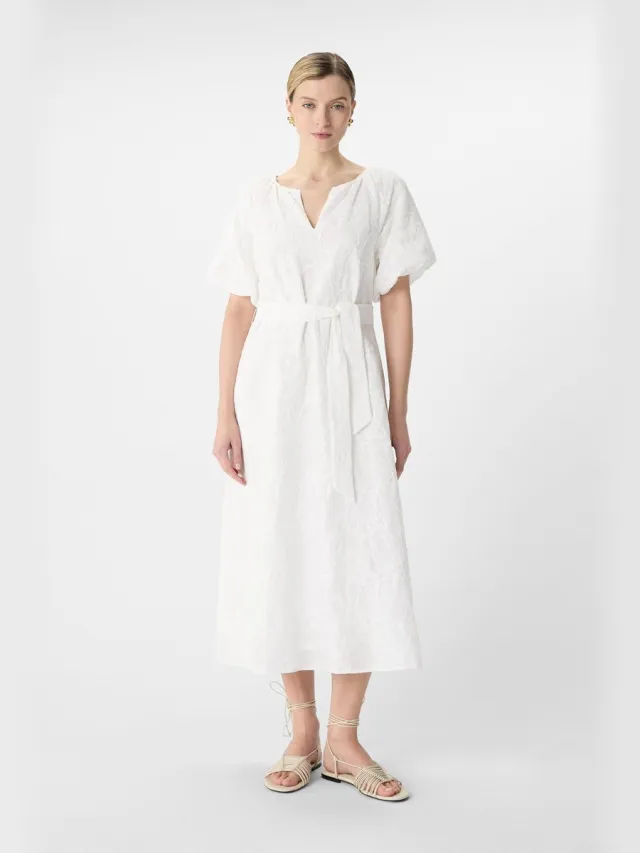 Comma female - Midi-jurk van viscose met borduursel en ballonmouwen wit