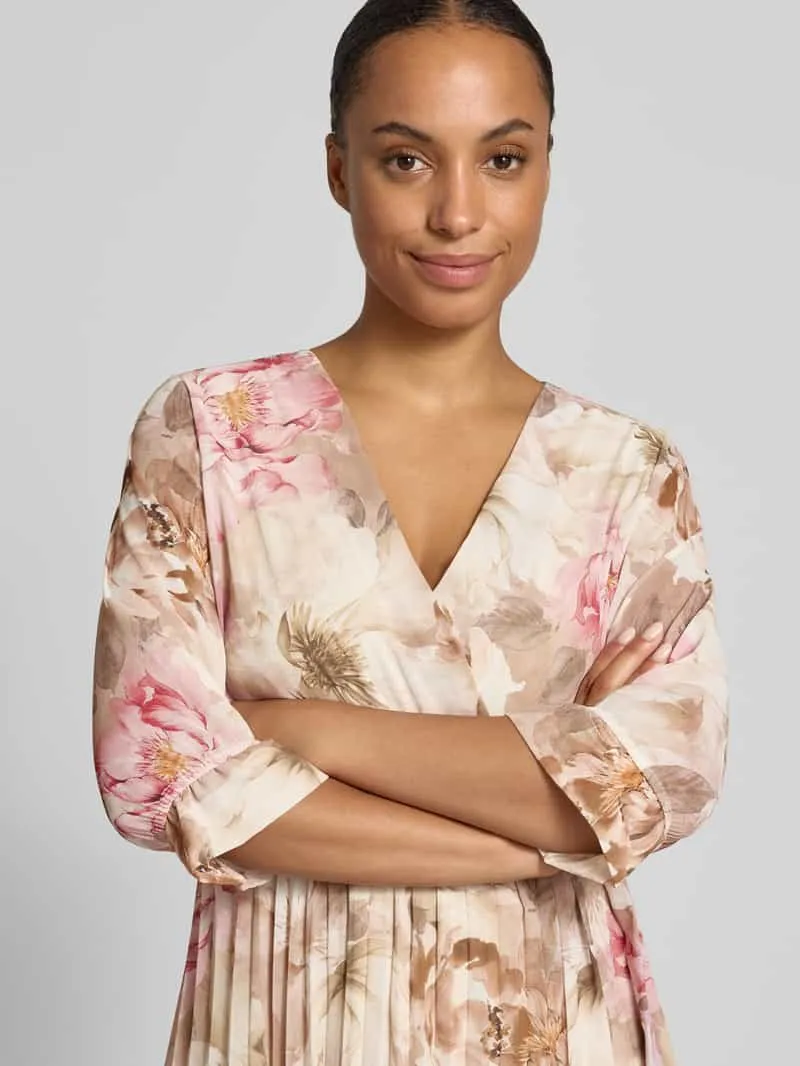 Zabaione Midi-jurk met bloemenprint model 'Matilda' beige, foto 4