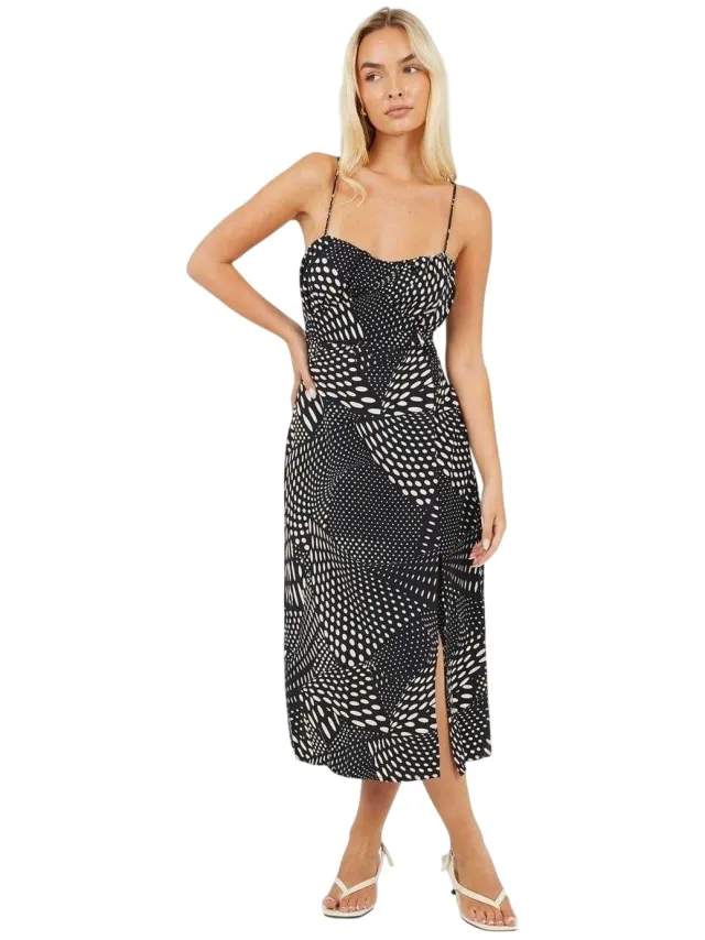 Brave Soul Midi-jurk met hartvormige halslijn voor dames (Zwart, Wit)
