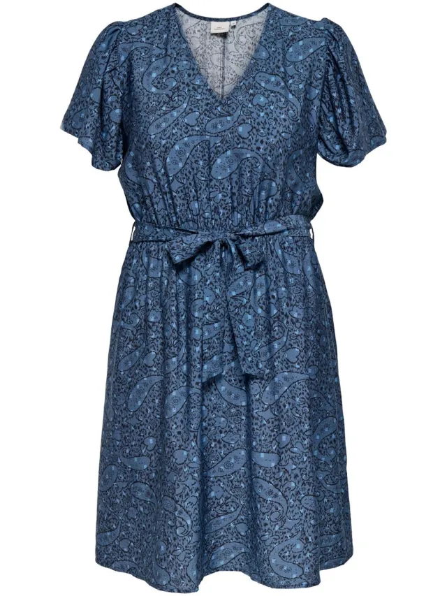 Only Carmakoma CARCARRIE S/S V-NECK KNEE DRESS WVN ZL - Meisjes - Mini jurken Ensign Blue