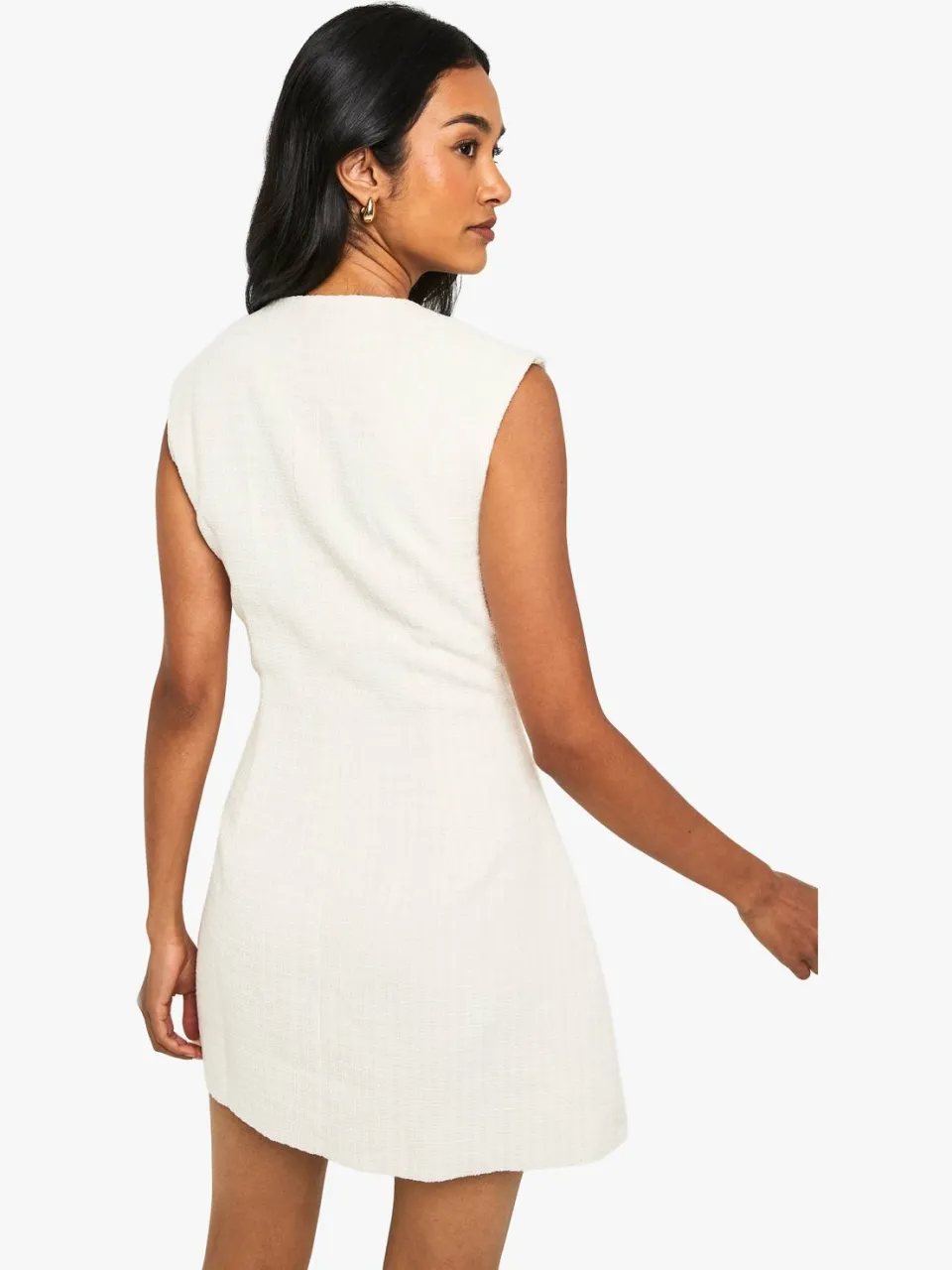 boohoo Dames Aangepaste Boucle V-hals shiftjurk ivoor, foto 2