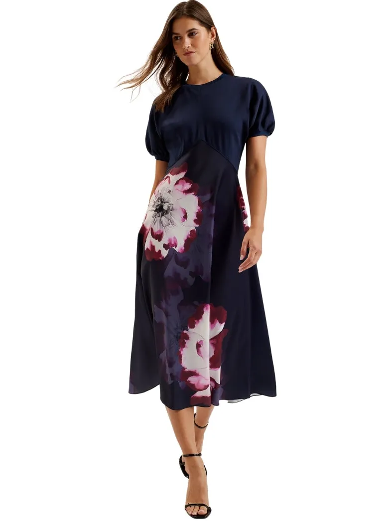 Ted Baker Mitzic Ponte Jurk Met Lijfje En Print Van Marineblauwe Satijn