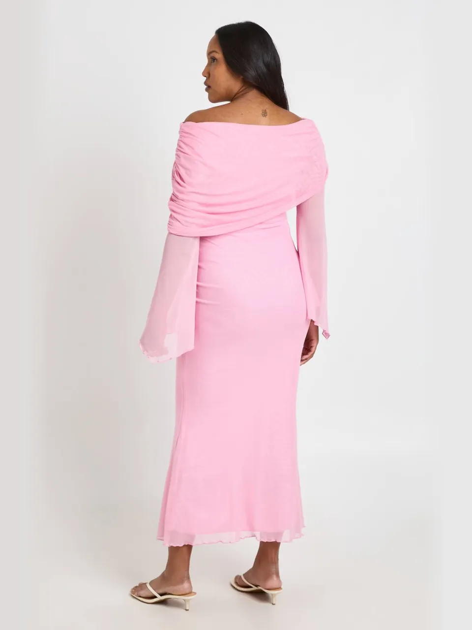 boohoo Dames Zwangerschaps Mesh Bardot Maxi Jurk baby roze, foto 2