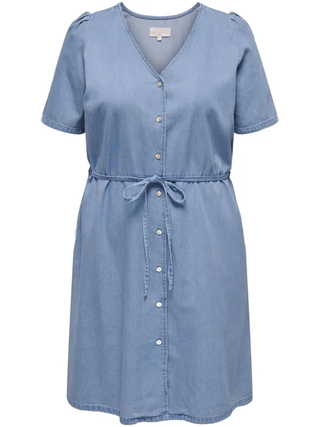 Only Carmakoma CARSONJA S/S DNM KNEE DRESS QYT - Dames - Mini jurken Blauw