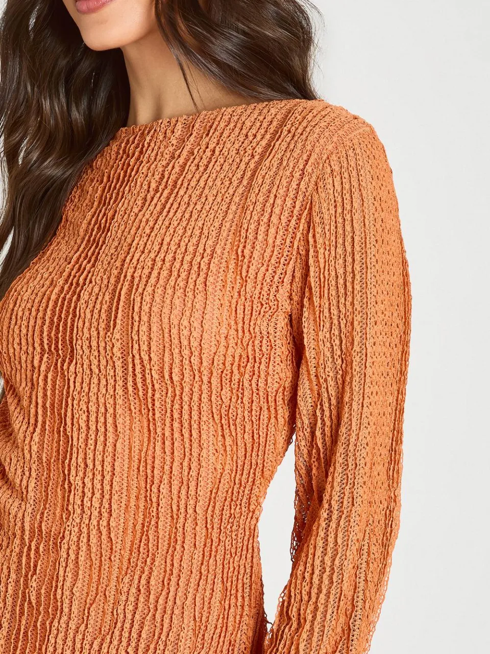 boohoo Dames Gestructureerde Gehaakte Mini-jurk Met Uitlopende Mouwen En Open Rug oranje, foto 4