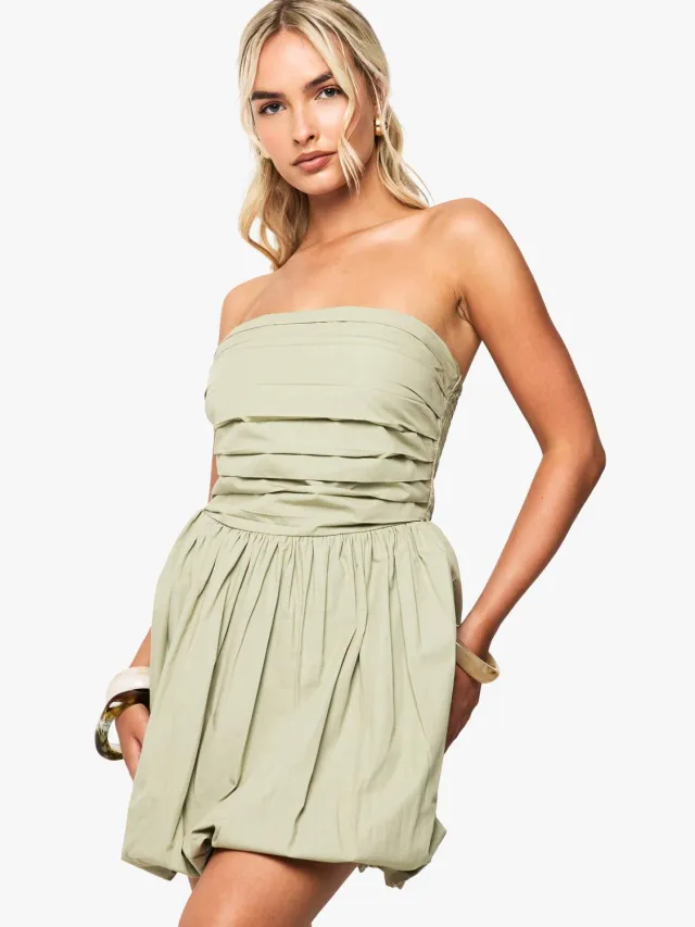 boohoo Dames Katoenen poplin bandeau puffball mini jurk Verstandig
