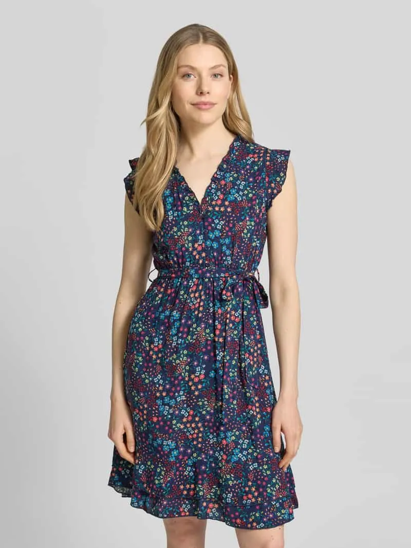 Apricot mini-jurk van pure viscose met een florale all-over print Marineblauw