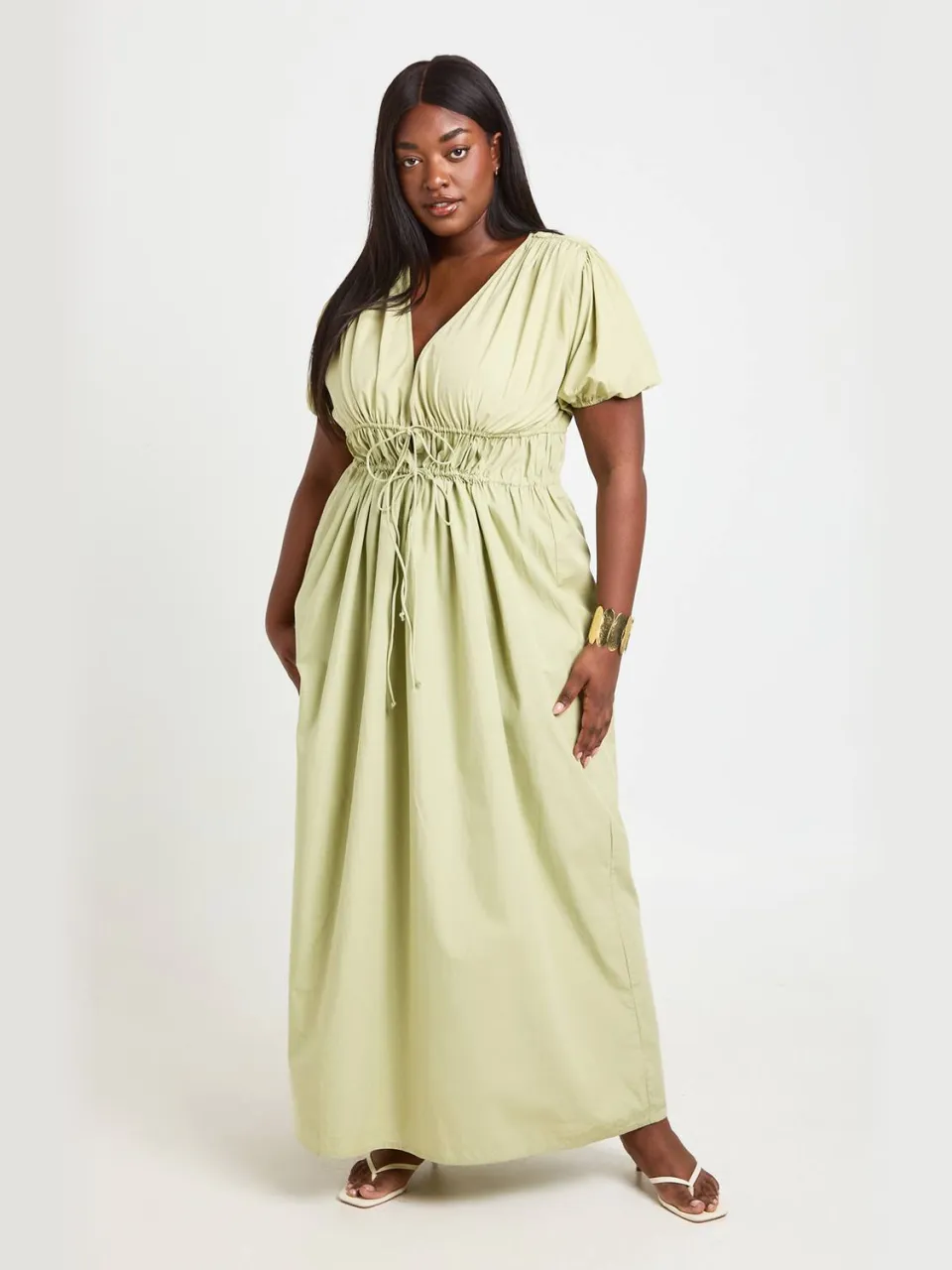 boohoo Dames Plus Gerimpelde Maxi-jurk Met Strikdetail Aan De Voorkant verstandig, foto 2