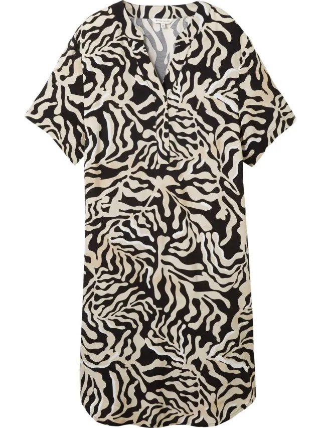 Tom Tailor easy dress printed Dames Jurk black cut palmtree