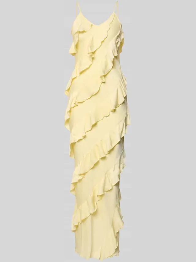 Vero Moda Nauwsluitende maxi-jurk met ruches model 'ICELYN' lichtgeel, foto 2