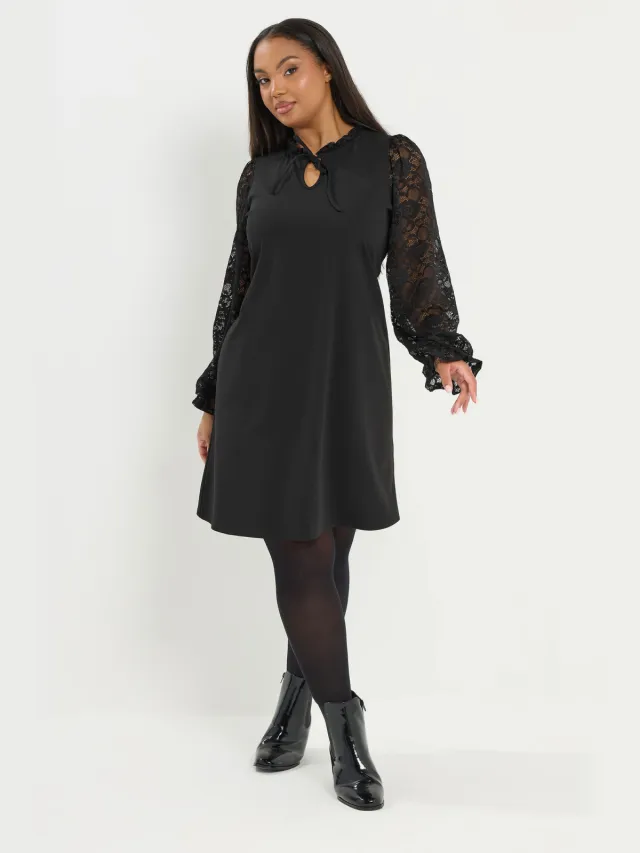 Yours Zwarte Kanten Minijurk-52 Black