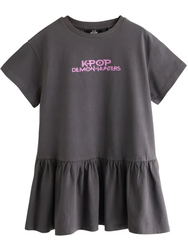 Next Meisjes - KPOP Demon Hunters T-shirtjurk - Grijs Charcoal Grey