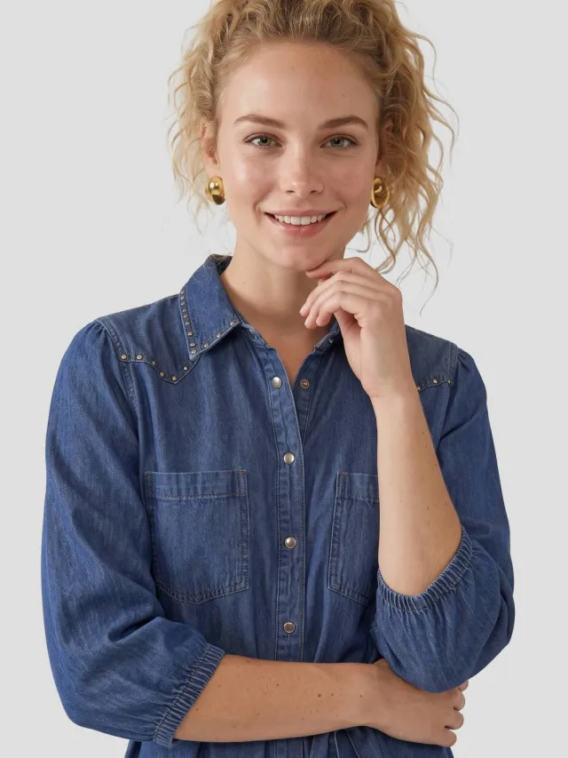 Anytime denim overhemdjurk donkerblauw, foto 3