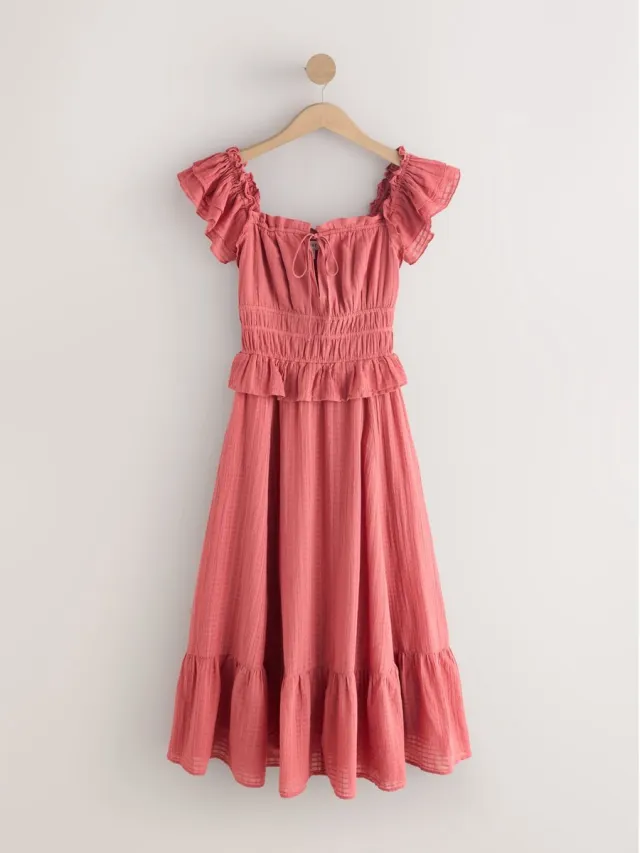 Next Dames - Jurk met vierkante hals en fladdermouwen - Roze Rose Pink