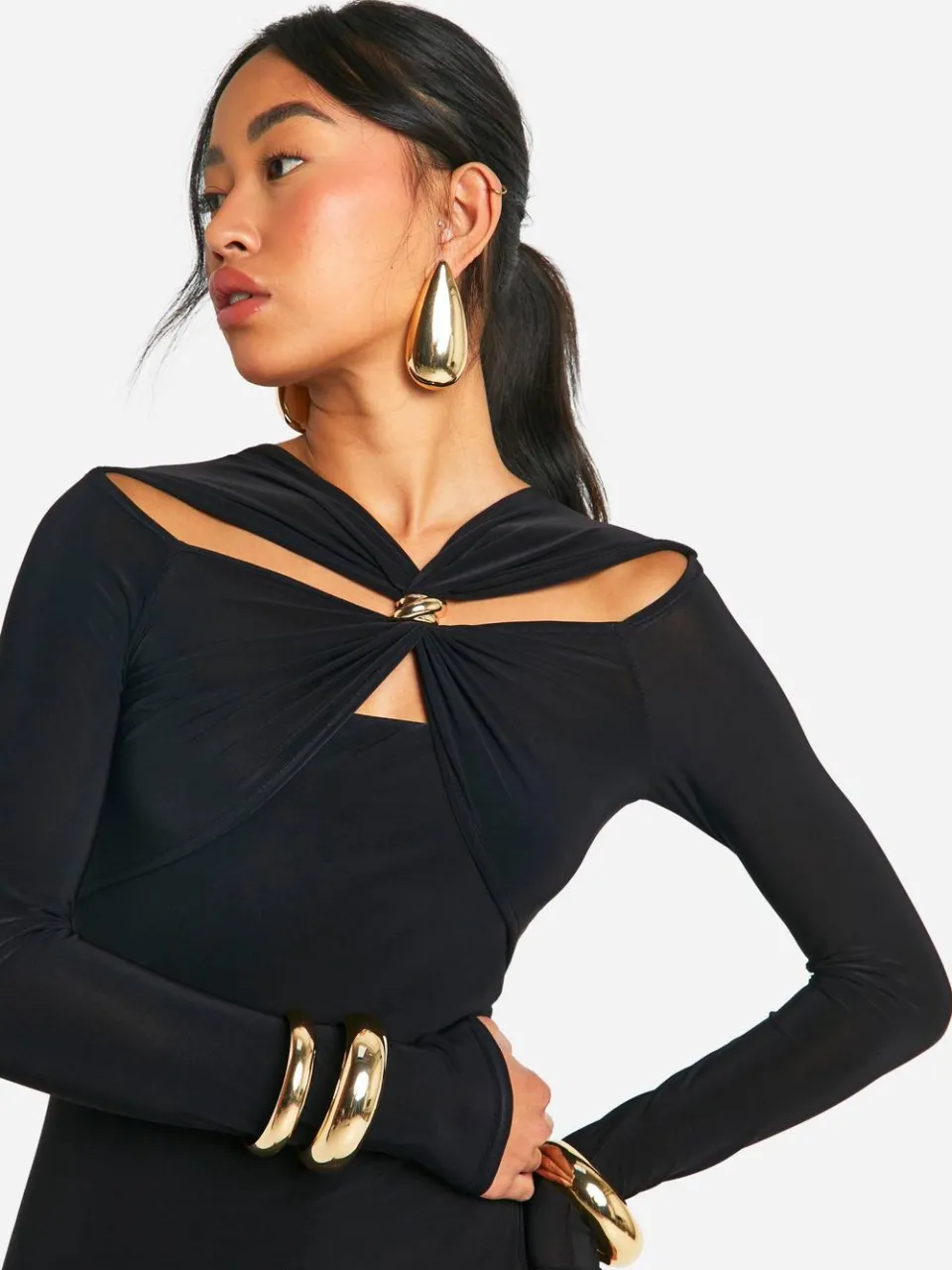 boohoo Dames Trim Detail Cut Out Maxi Dress zwart, foto 2